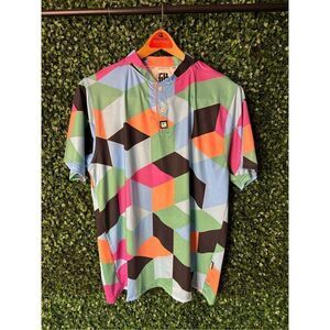 Greater Half Hexagon Collarless Colorful Shirt Sz Medium